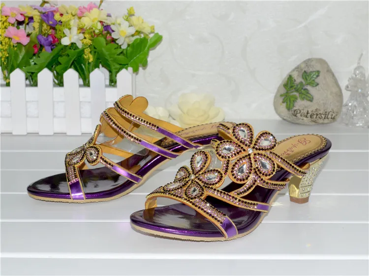 G-SPARROW 2017 Summer New Purple Luxury Diamond High Heeled Slippers Ladies Crystal Buy Large Size Womens Shoes Online-5