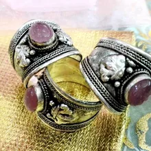 5 шт./лот отличный старинный тибетский, серебряный розовый кристаллический камень кольцо буддизм непальское Кольцо Регулируемая подарок унисекс