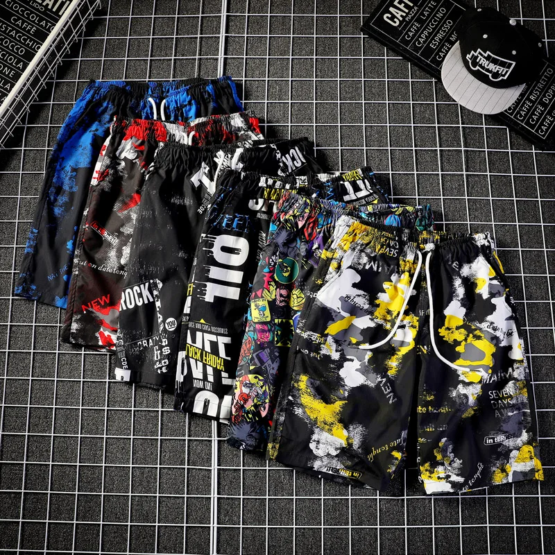

Large Size Men's Beach Shorts Swimming Trend Printing Men's Shorts Quick Dry Elastic Waist Men's Beach Shorts