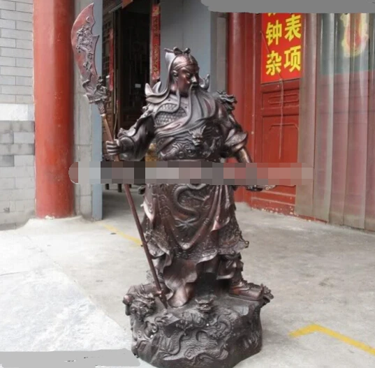 

37 Chinese Red Copper Bronze famous Dragon Hold Sword Guan Gong Warrior Statue decoration bronze factory outlets