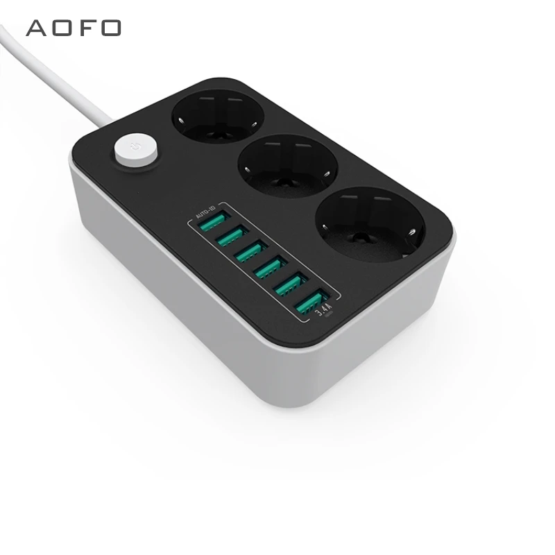 Сетевой фильтр AOFO 3 Outlet Защита от перенапряжения силовая полоса с USB зарядкой 6
