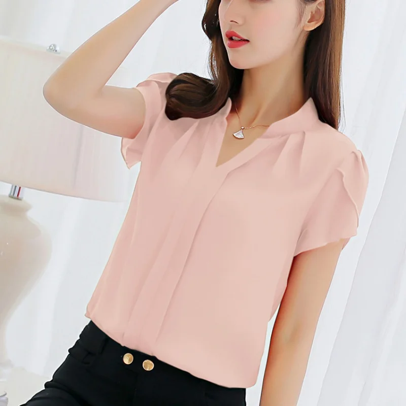 

Women Tops Shirt Plus Size Solid White Tee Shirts Female Large Sizes Fashion Short Sleeve Shirt Leisure Chiffon Blouse 3XL