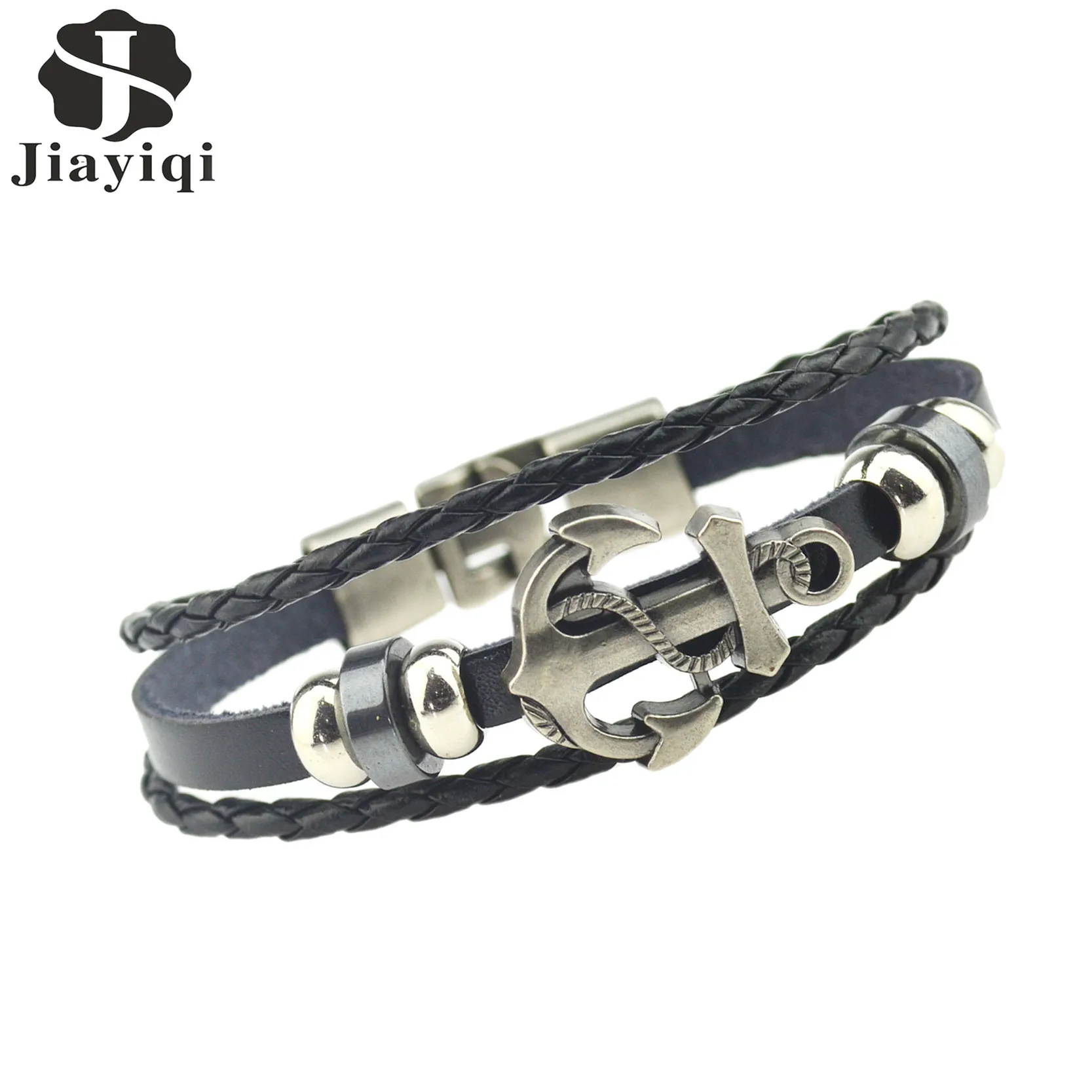 Fashion Alloy Anchor Leather Bracelets Black Charm Bracelets & Bangles for Women Men Jewerly Accessory 2015 Wholesale