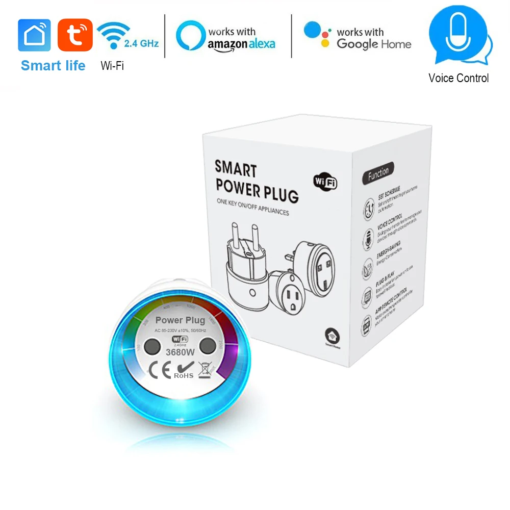 

Wifi Smart Socket EU Plug 3680W 16A Poewr Energy Monitoring Outlet Timer Switch Voice Control Work with Alexa Google Smart life