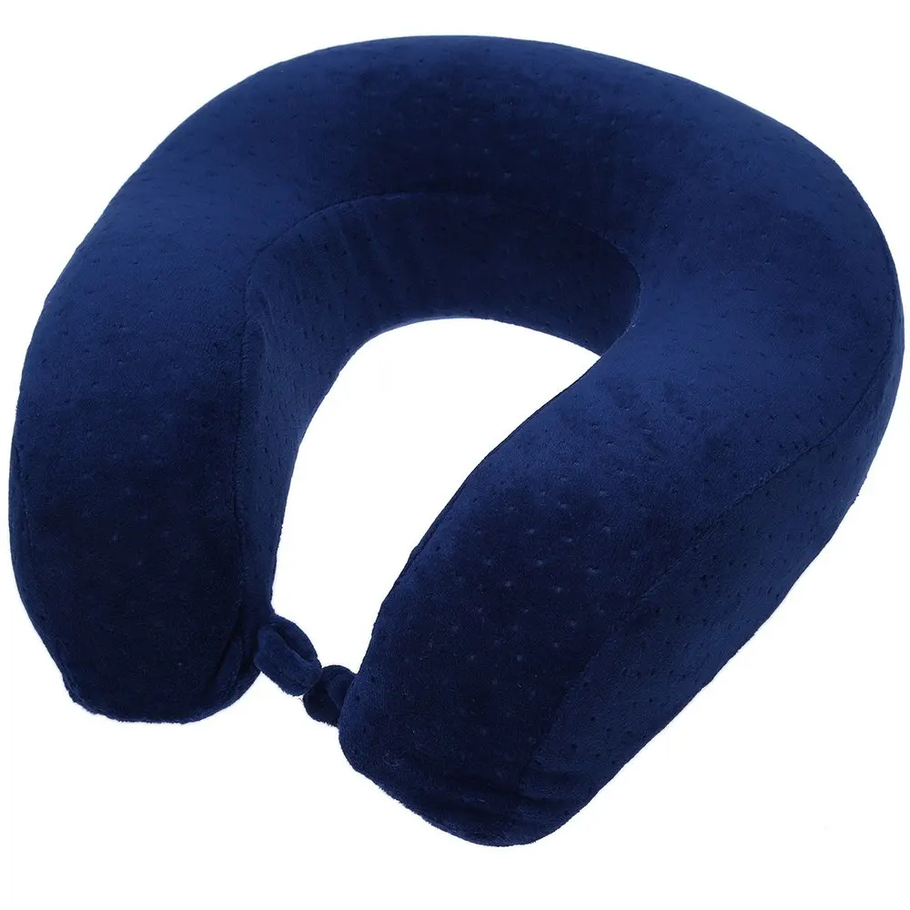 Modern U Shaped Slow Rebound Memory Foam Travel Neck Pillow with Button Deep Blue Coffee ...