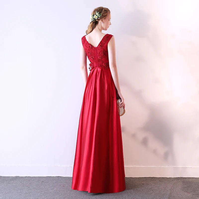 Женское вечернее платье SSYFashion элегантное атласное цвета красного вина с высоким