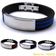 Mens Stainless Steel Bracelet Rubber Black Multi colour Fashion jewelry Silver Bangle 4TRM