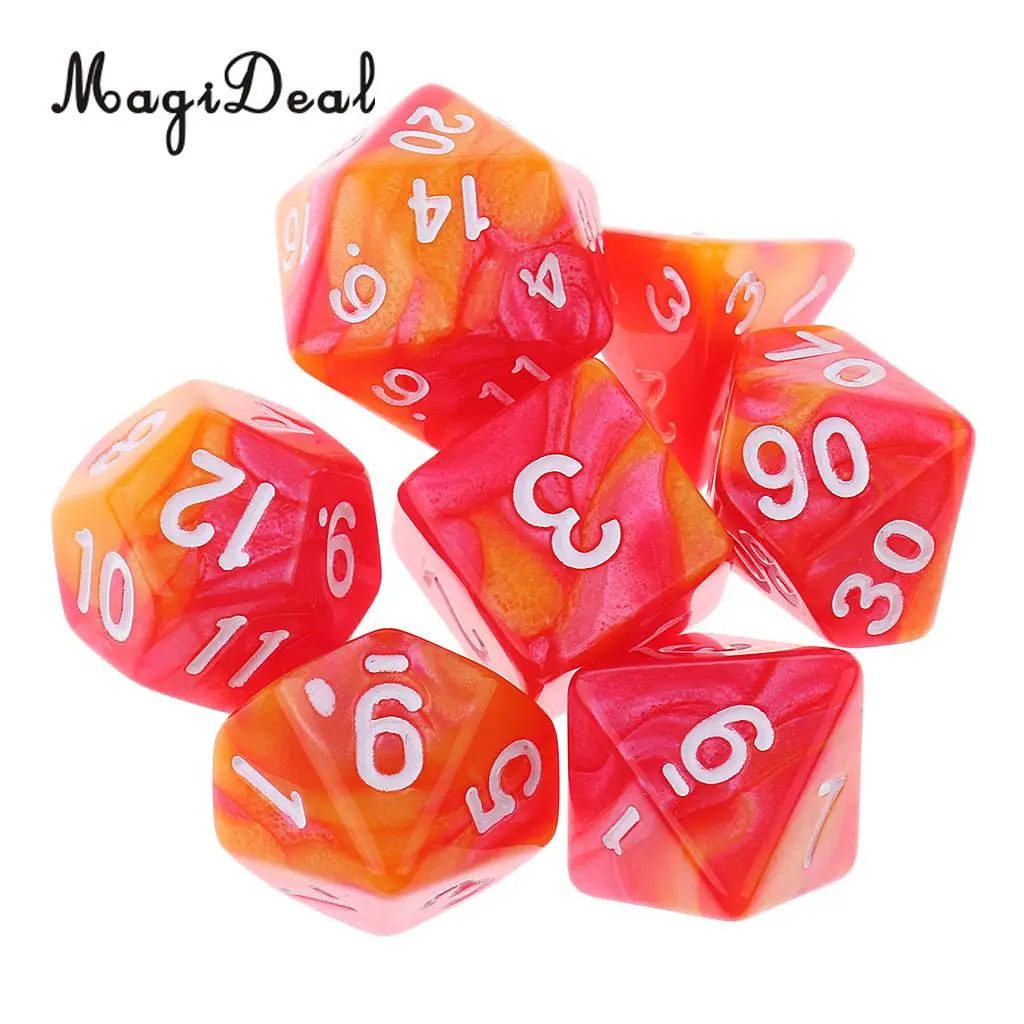 7Pcs Acrylic Polyhedral Dice 16mm D20 D12 D10 D8 D6 D4 for Dungeons & Dragons DND MTG RPG Table Games Gag Toys Red Orange