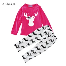 ZBAIYH/китайский Новогодний комплект одежды для младенцев Базовая рубашка для маленьких девочек+ штаны пальто с рисунком оленя, штаны изысканный костюм для малышей