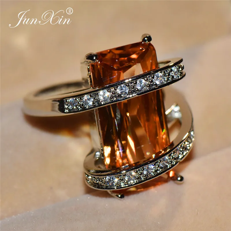 Уникальное Стильное мужское женское большое геометрическое кольцо, модный зеленый камень цвета шампань, обручальные кольца, обещающее 925 Серебряное обручальное кольцо