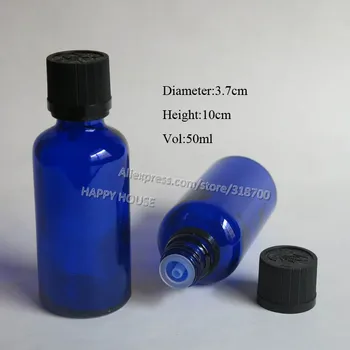 

360 x 50ml Cobalt Blue Glass Essential Oil Container With Black Plastic Tamper Evident Childproof Cap