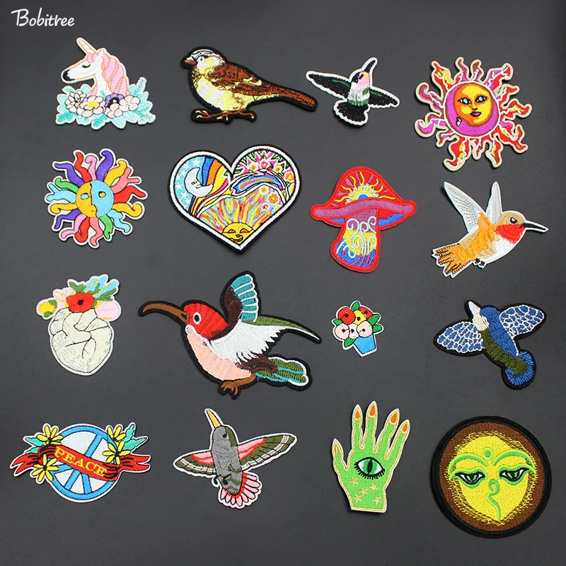 

2018 New Hot Cartoon Patches iron on Colorful Arts Birds Embroidery Stickers Fabric for Clothes DIY Accessory