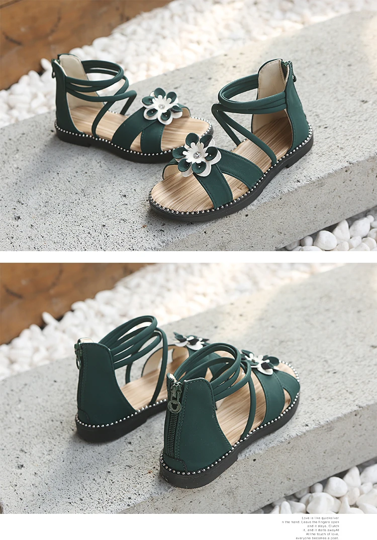Новая летняя детская обувь; Модная элегантная обувь в римском стиле; детские сандалии принцессы с цветочным рисунком; летние сандалии для девочек