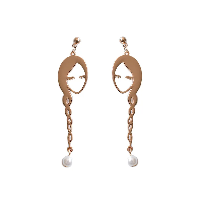 

Simple Funny Stud Earrings Scorpion Girl Smiley Alloy Face with Pearl Personality Stud Earrings for Women Girl Party Jewelry