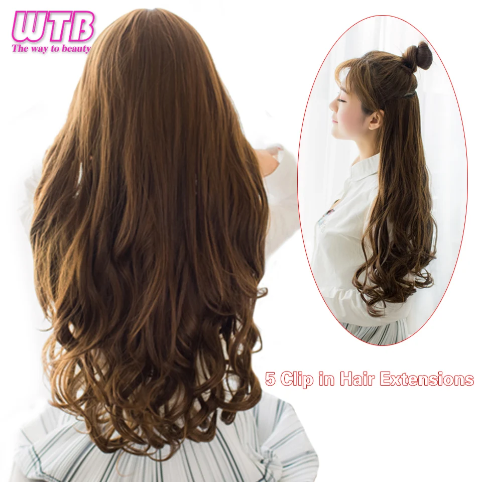 WTB Lady Synthetic Curly Long 5 Clip in Hair Extensions Long 5 Clip in Wavy Synthetic Hair Extension for Women