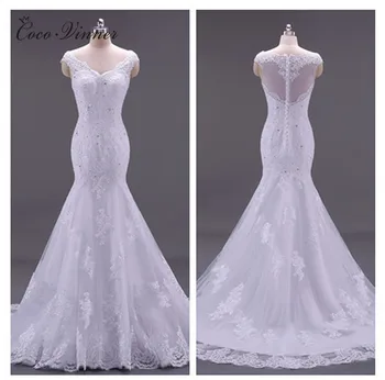 

Custom Made Vestido De Noiva Vintage Mermaid Wedding Dress Sleeveless Illusion Mariage Lace Wedding Dresses Gown W0002
