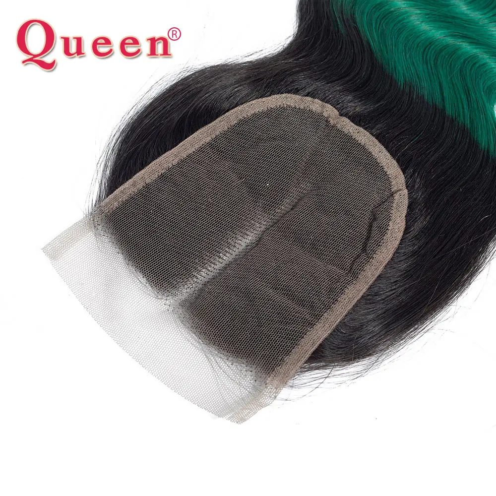 Queen hair товары бразильский 1B/Зеленый Двухцветный Ombre объемная волна Связки с закрытием 3 Связки Волнистые человеческие волосы с закрытием