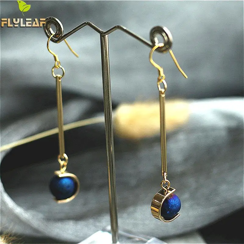 

Flyleaf 925 Sterling Silver Matte Crystal Drop Long Earrings For Women Gold Dangle Earings Fashion Jewelry Original Handmade