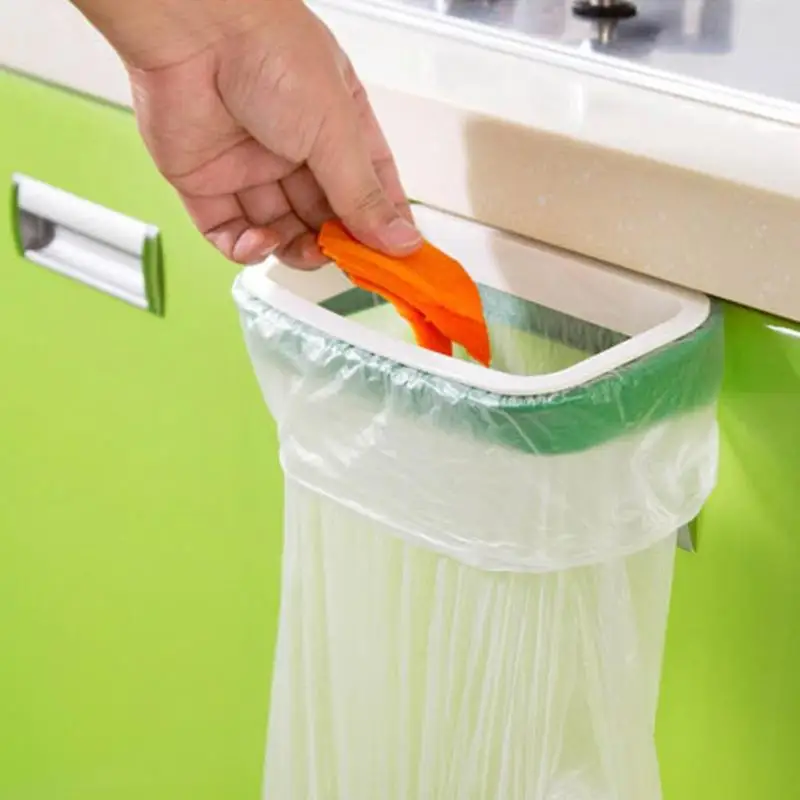 Kitchen Organizer Cupboard Door Style Hanger Trash Bag Holder Fall-Prevention Buckle Garbage Bag Storage Rack Save Space