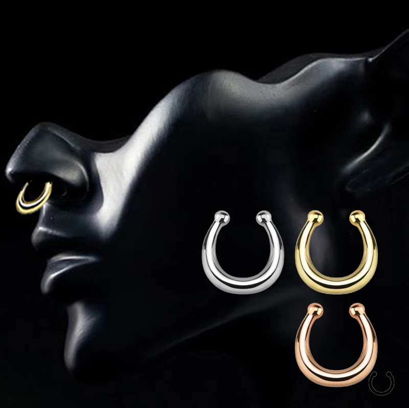 Кольцо для носа с зажимом 1 шт.|horseshoe septum|fake nose ringfake septum |