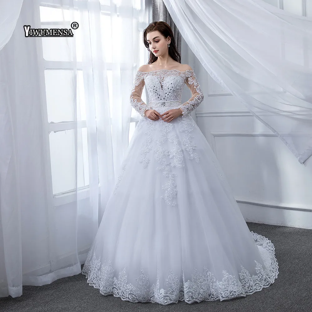 Vestido De Casamento 2 в 1 свадебное платье из тюля с длинными рукавами и тяжелыми жемчужинами роскошное свадебное платье es Robe De Mariee