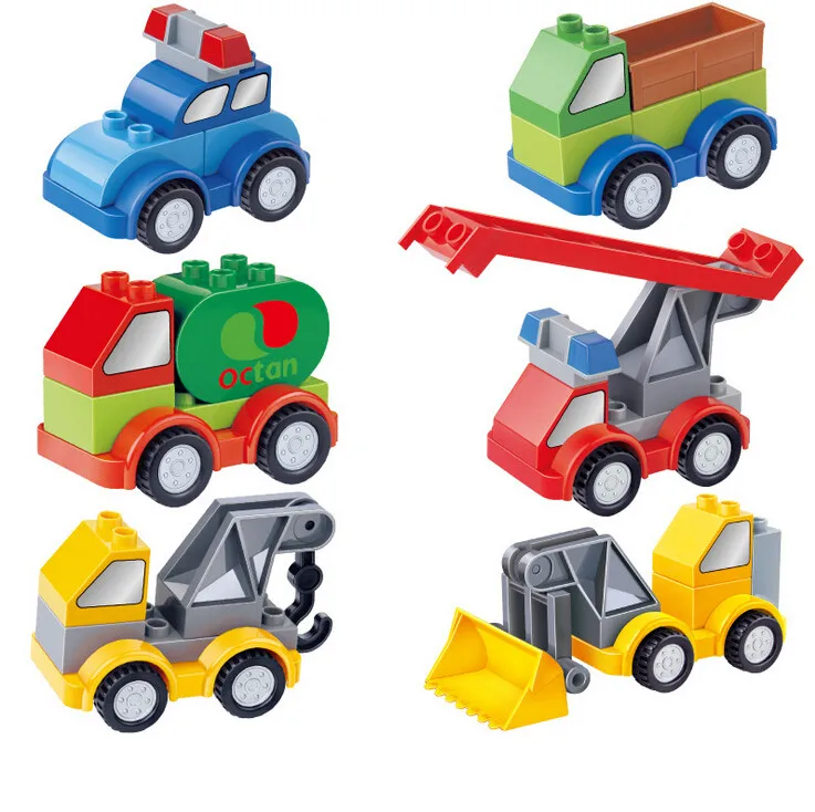 Retail Car Block Toys Big Building Bricks Police Car Crane Truck Oil Tank Baby Learning Toys baby-building-bricks