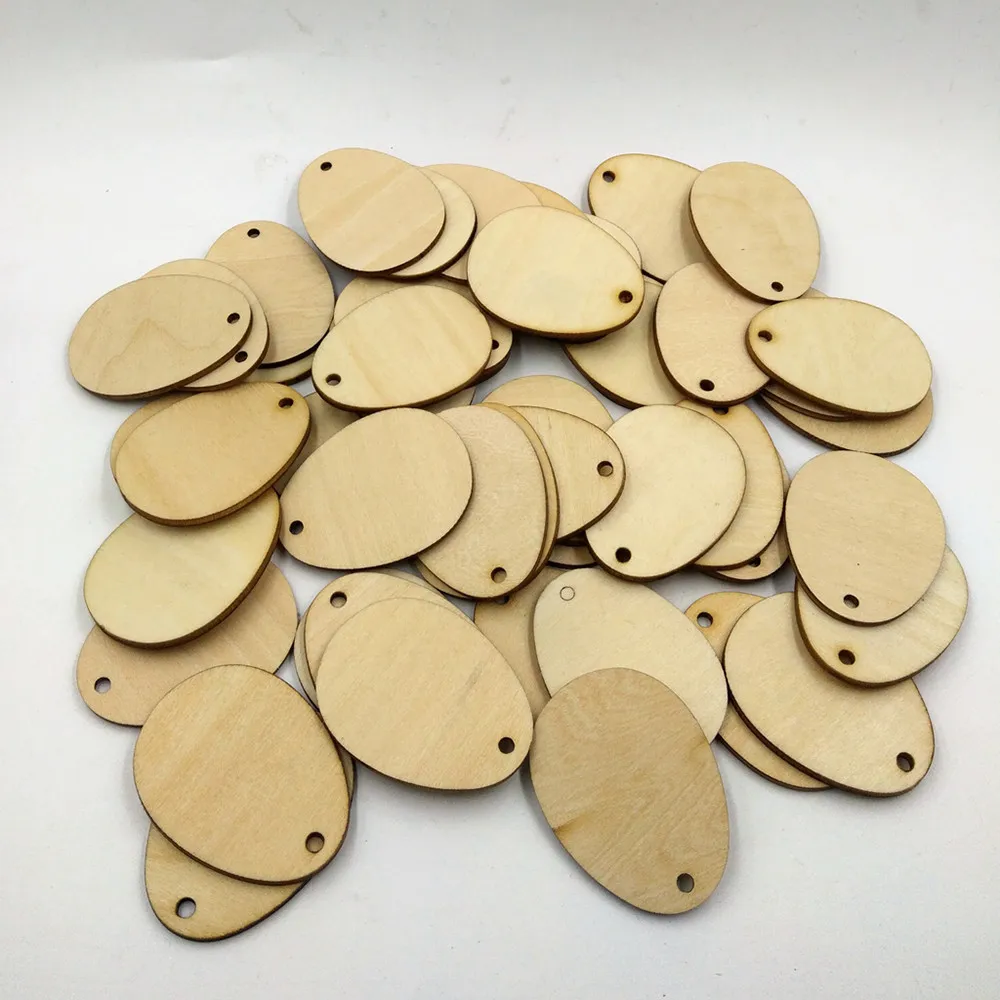 

Dropshipping 50Pcs Wooden Easter Eggs Wood Craft For Easter Decorations Tag