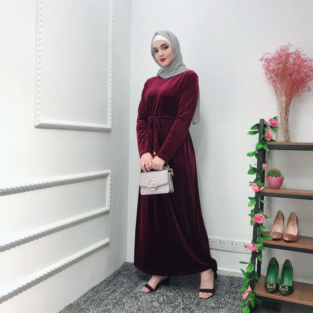 Осенняя бархатная абайя кафтан халат Дубай мусульманский хиджаб платье Турция абайя женский кафтан Marocain Elbise Рамадан Исламская одежда