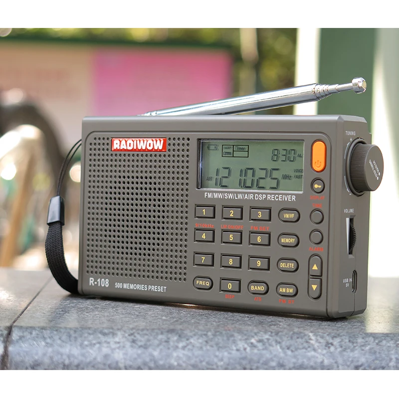 Radiwow R-108 цифровой портативный Радио Стерео FM/LW/SW/MW/AIR/DSP с ЖК-дисплеем/высококачественной функцией звуковой сигнализации для внутреннего и наружного использования