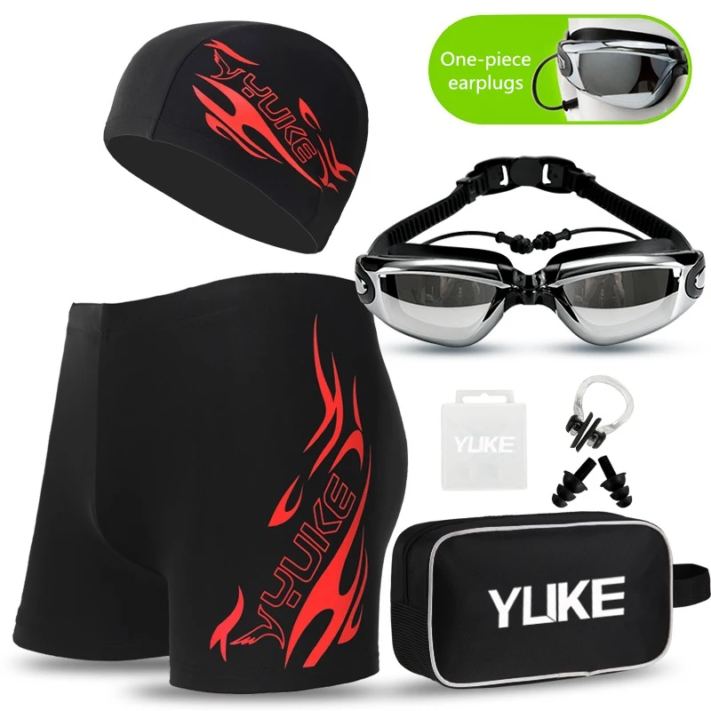 

Man Swimming Boxers Swimming Trunks Swimming Glasses Caps Earplugs Nose Clip Storage Bag Combination Summer Man Swimming Sets