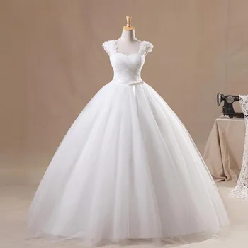 

Holievery Tulle Ball Gown Sweetheart Boho Wedding Dress with Cap Sleeves 2019 Simple Wedding Gowns Floor Length Bridal Dress