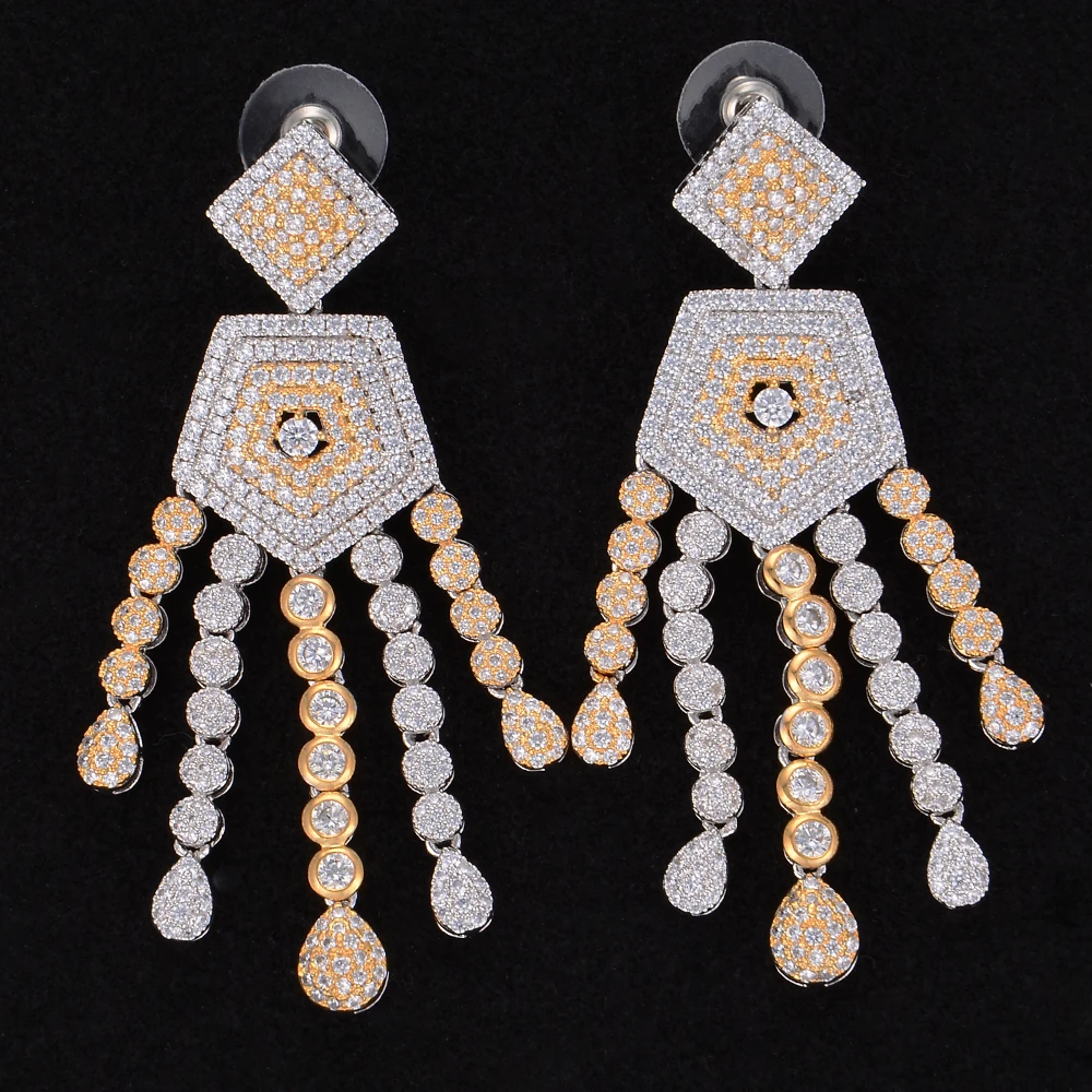 

Jimbora Luxury Geometric Cubic Zirconia Pendant Engagement Party Drop Dangle Earrings Jewelry For Women