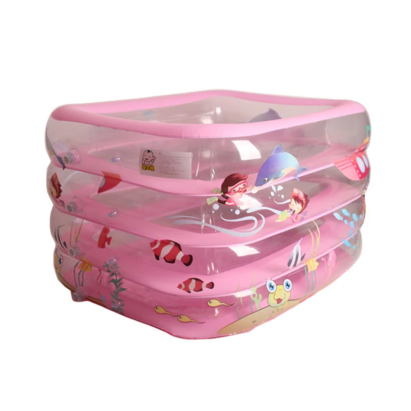 

Cartoon Inflatable Swimming Paddling Pool 110*85*65cm Baby Bathroom Four Rings Infant Battub Heat Preservation Ocean Ball Pool