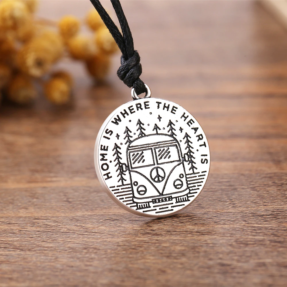 

Dawapara Message Home is Where the Heart is Round Pendant Necklace Antique Sliver Camping Meaningful Charm Necklace Jewelry