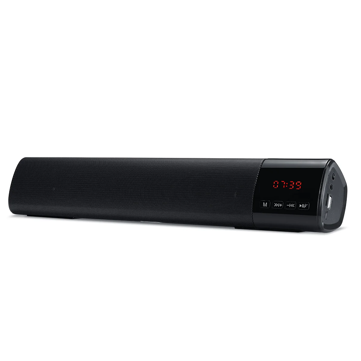 10 Вт HIFI портативный светодиодный bluetooth динамик Саундбар TF FM USB часы беспроводной 3D сабвуфер Колонка для ПК компьютера ТВ телефона дома - Цвет: Черный