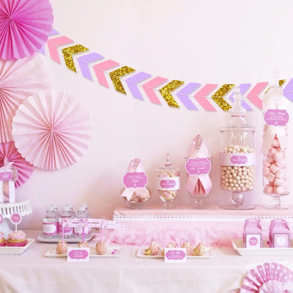 

Rainbow Party Garland Birthday Party Decoration Kids Colorful Banner Princess Party Light Purple Pink Banner Gold White B