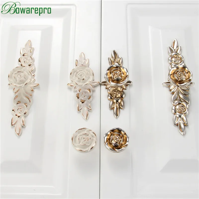 bowarepro Antique Rose Cabinet Handle Door Drawer Dresser Cupboard Pull Handle and Knob Kitchen Ceramic Cabinet Knob Rose Flower