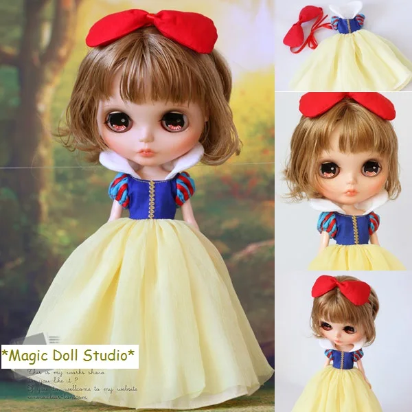 

[MG184] 2019 Free Shipping NeoBlythe Doll Clothes #Snow White Dress with Hair Bow set for neoBlythe doll outfits for wholesale