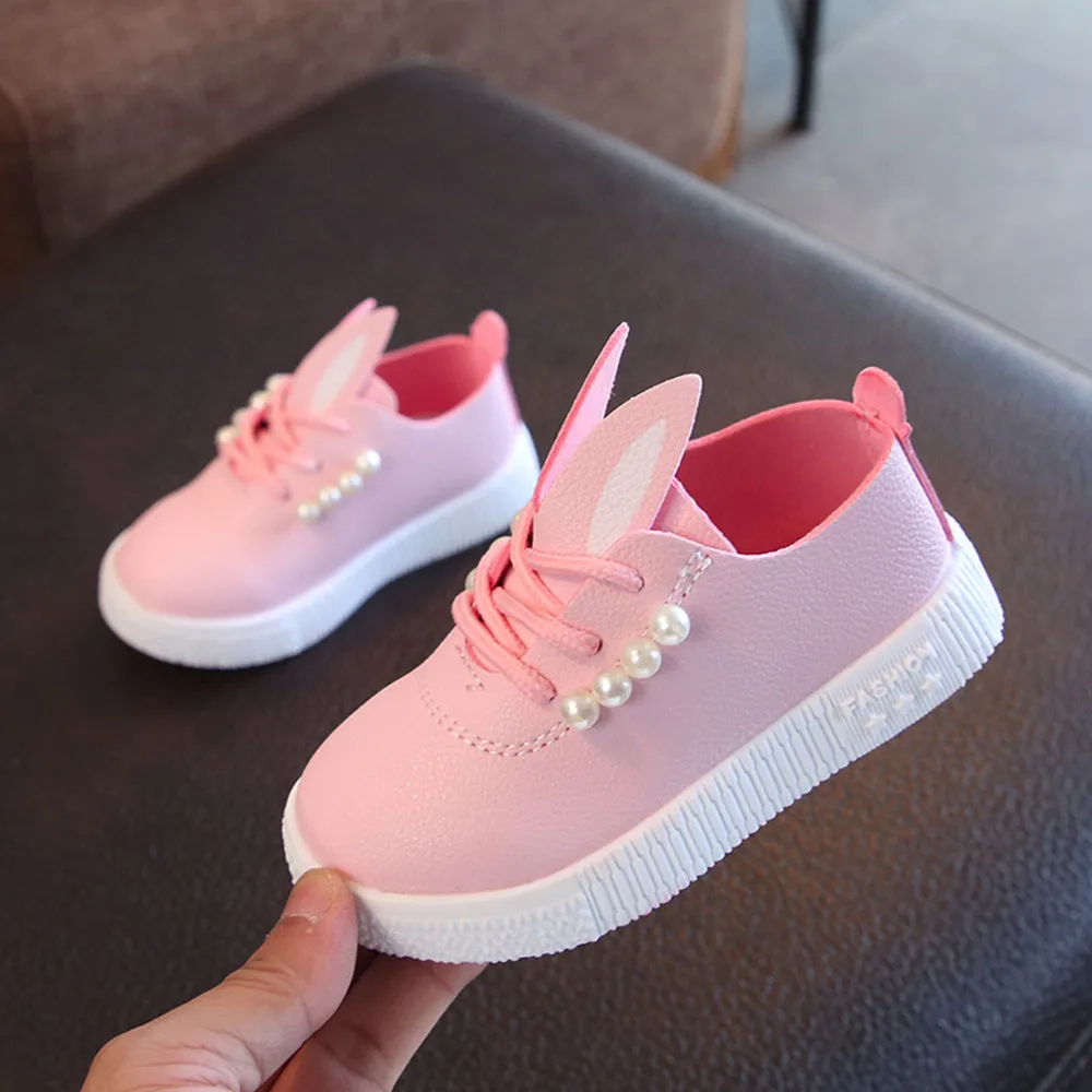 

MUQGEW children toddler girls cute pearl rabbit ear casual shoes for little girls kids sneakers #XTN