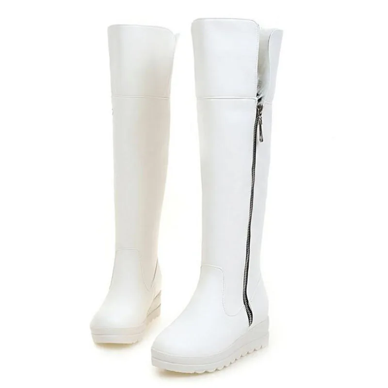 FITWEE/новые женские зимние сапоги до колена теплая Женская обувь с Плюшевым Мехом на молнии модные сапоги на платформе с внутренним каблуком размеры 34-43