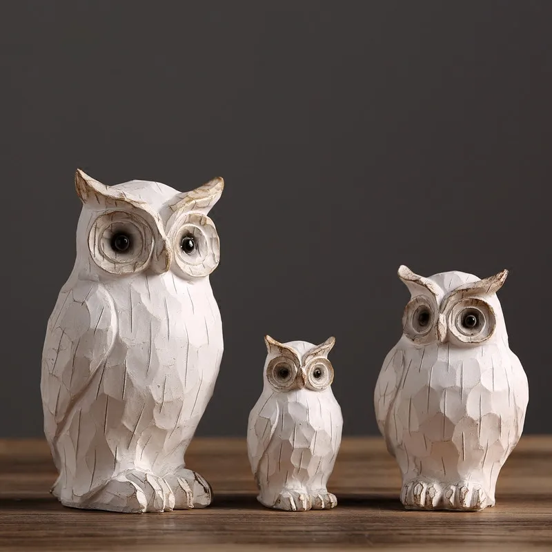 

3 pcs lot retro owl figurine ornaments creative vintage animal sculpture for modern home decors