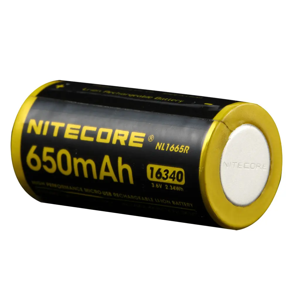 NITECORE NL1665R 650mAh 16340 CR123 встроенный микро-USB порт зарядки литий-ионный аккумулятор 3,6 V 2,34 WH высокая производительность