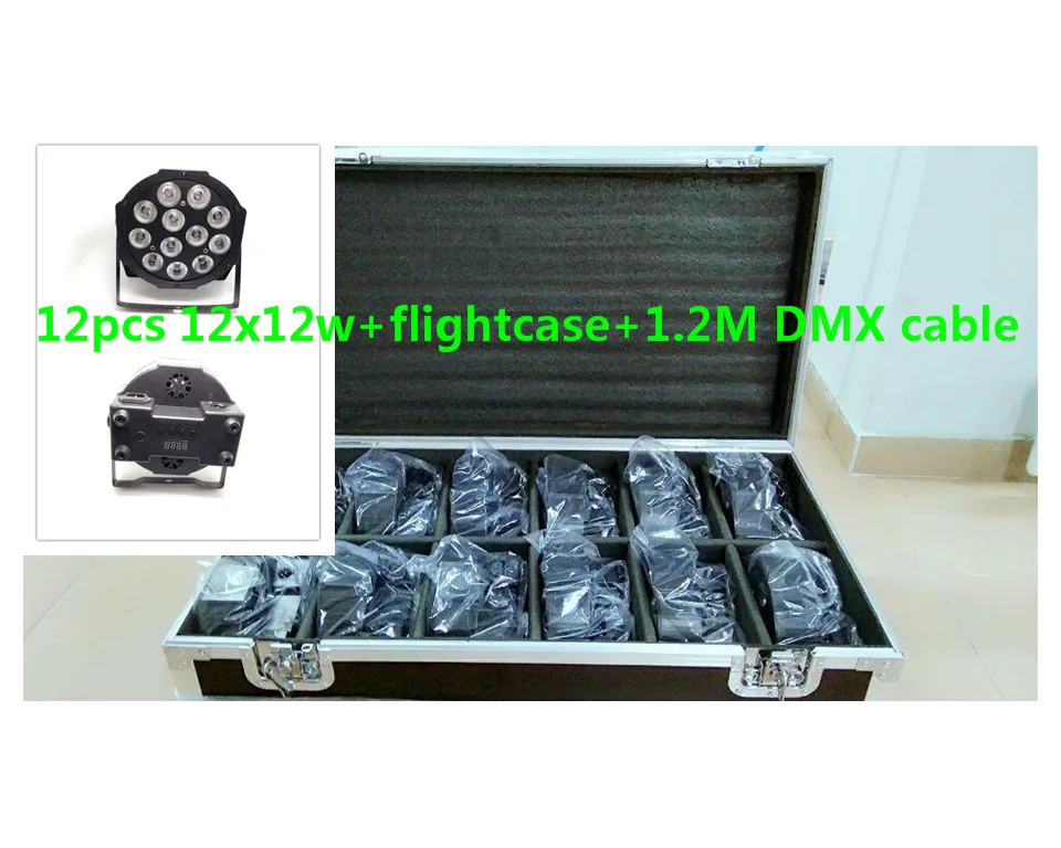 

12pcs 12x12W+ flightcase +1.2m Dmx cable LED Flat SlimPar Quad Light 4in1 LED DJ Wash Light Stage dmx light lamp 4/8 channes