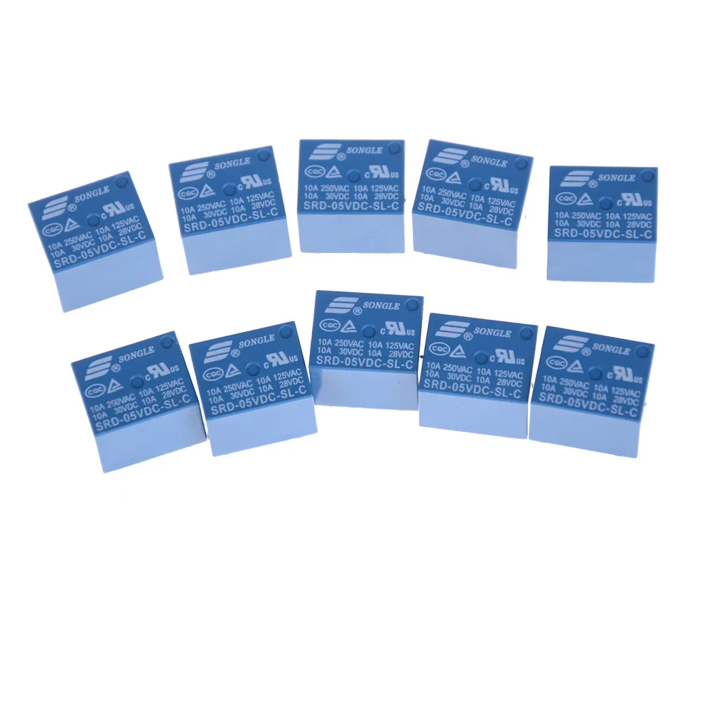10pcs SRD-05VDC-SL-C PCB for SONGLE DC 5V Mini Power Relay 5 Pin SRD-5VDC-SL-C Blue