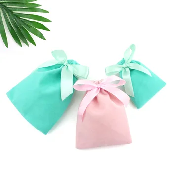 

10pcs/Lot High Quality Custom Logo Printed Bowknot Drawstring Bag Velvet Jewelry Pouch Christmas Gift Bag Storage bag bp179