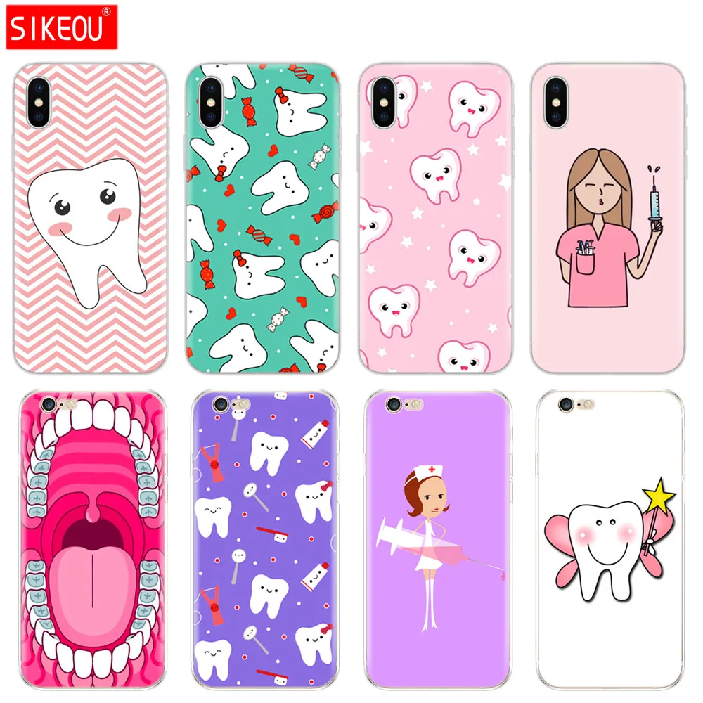 

Silicone Cover Phone Case For Iphone 6 X 8 7 6s 5 5s SE Plus 10 Case Nurse Doctor Dentist Stethoscope Tooth Injections Cool