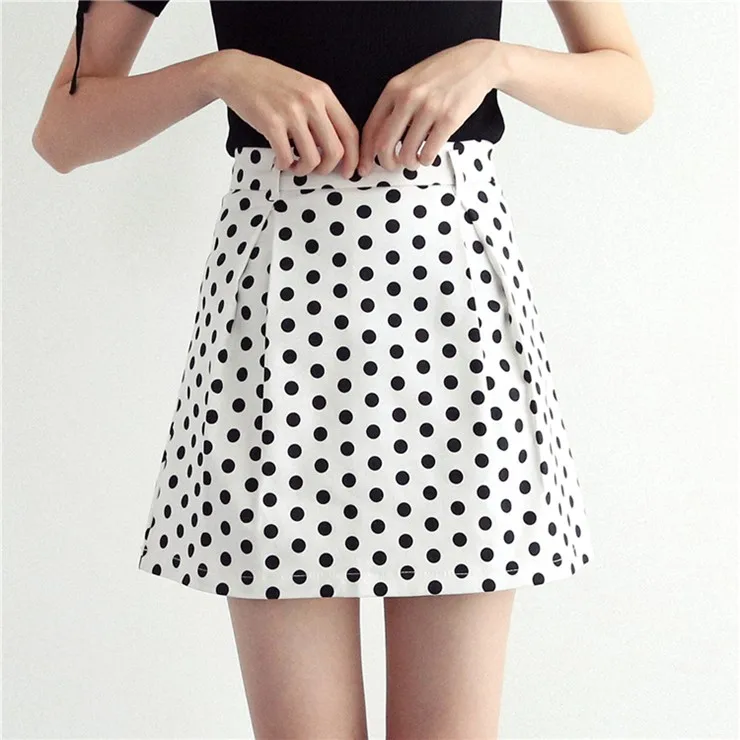 2018 New Fashion Women Skirt Summer Black Polka Dot Skirts Ladies Jupe Femme Casual High Waist Skirt Verano Mini Faldas Mujer (7)