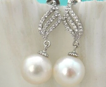 

ry00881 9-10mm round white FW pearl dangle earring 925sterling silver hook