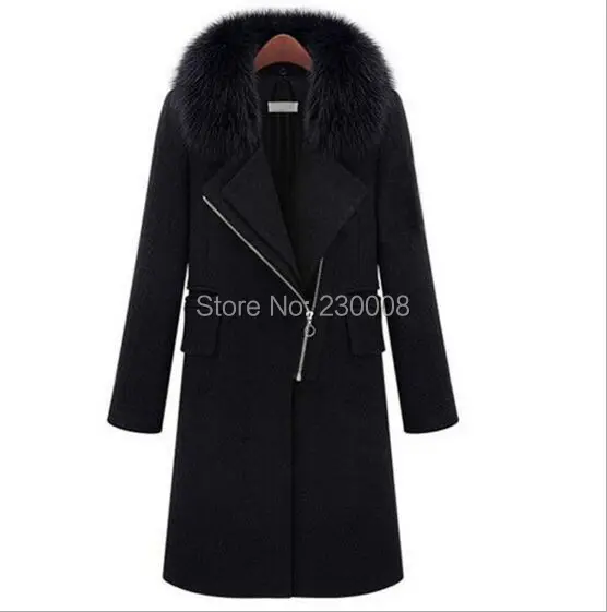 

S-XXXL Large plus size 2019 new Winter women Long Black Woolen Coats with fur Turn-down collar woolen Female Overcoat Outwear