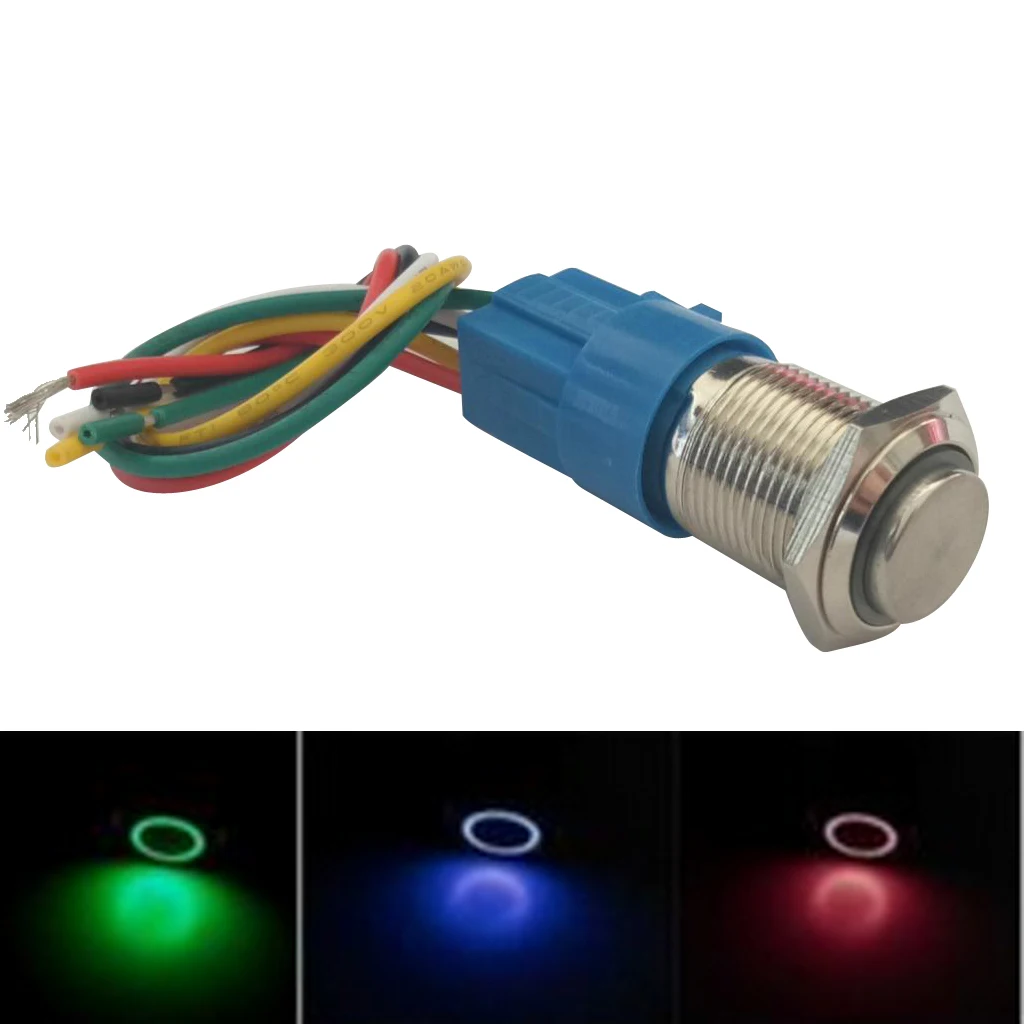 Metal Button Switch Momentary Push Button Auto Reset Waterproof LED Illuminated Button Latching with Wire Connector